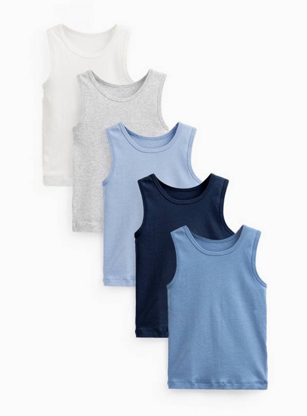 White, Blue & Grey Vests 5 Pack 8-9 years